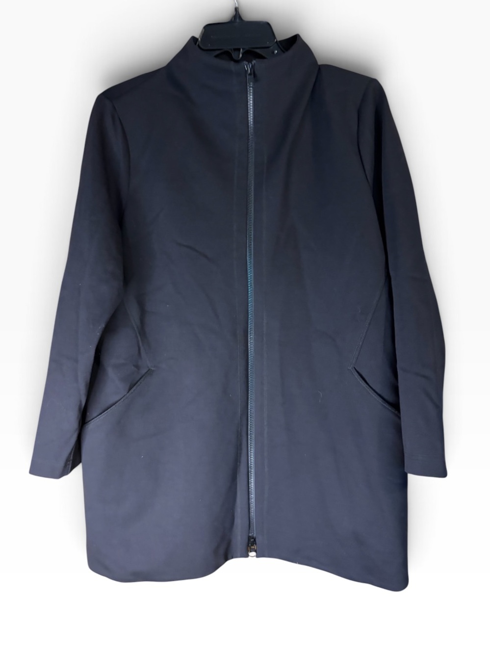 Eileen Fisher Black Tencel Stretch Long Zip Front Jacket Coat M